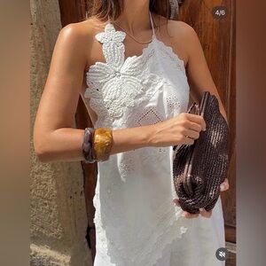 Zara Crochet Lace Trim White Eyelet Bohemian Camisole Top